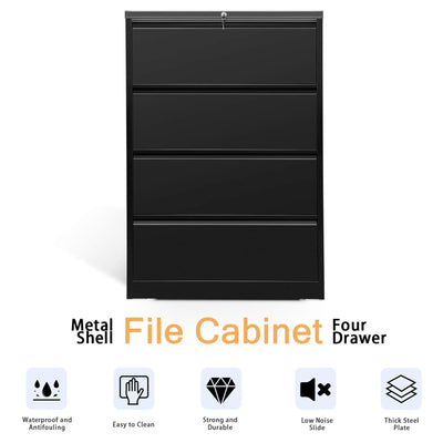 AOBABO 4 Drawer Home Office Lateral File Cabinet w/ Lock, Black (Open Box)
