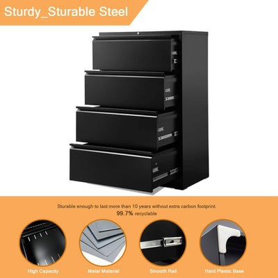 AOBABO 4 Drawer Home Office Lateral File Cabinet w/ Lock, Black (Open Box)