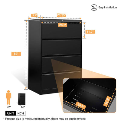 AOBABO 4 Drawer Home Office Lateral File Cabinet w/ Lock, Black (Open Box)