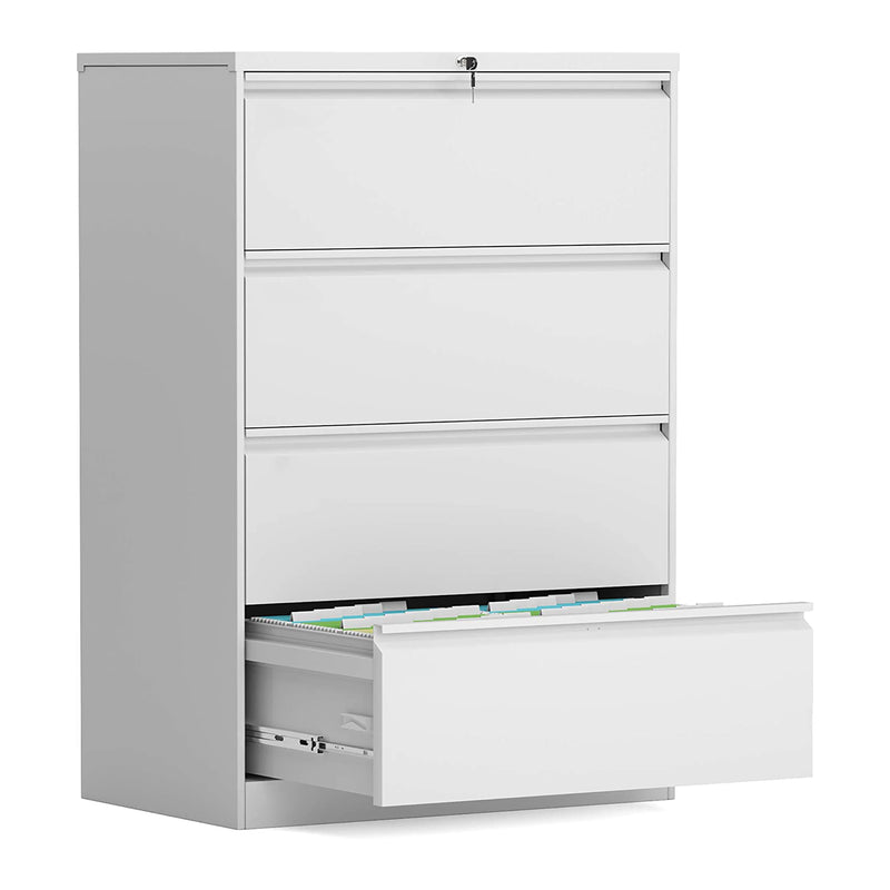 AOBABO 4 Drawer Lateral File Cabinet w/ Lock for Office & Home Use, White (Used)