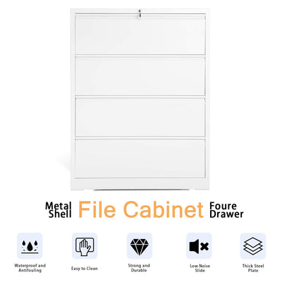 AOBABO 4 Drawer Lateral File Cabinet w/ Lock for Office & Home Use, White (Used)