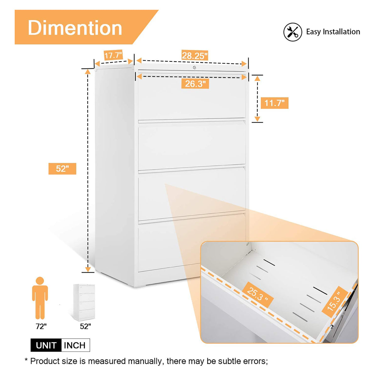 AOBABO 4 Drawer Lateral File Cabinet w/ Lock for Office & Home Use, White (Used)