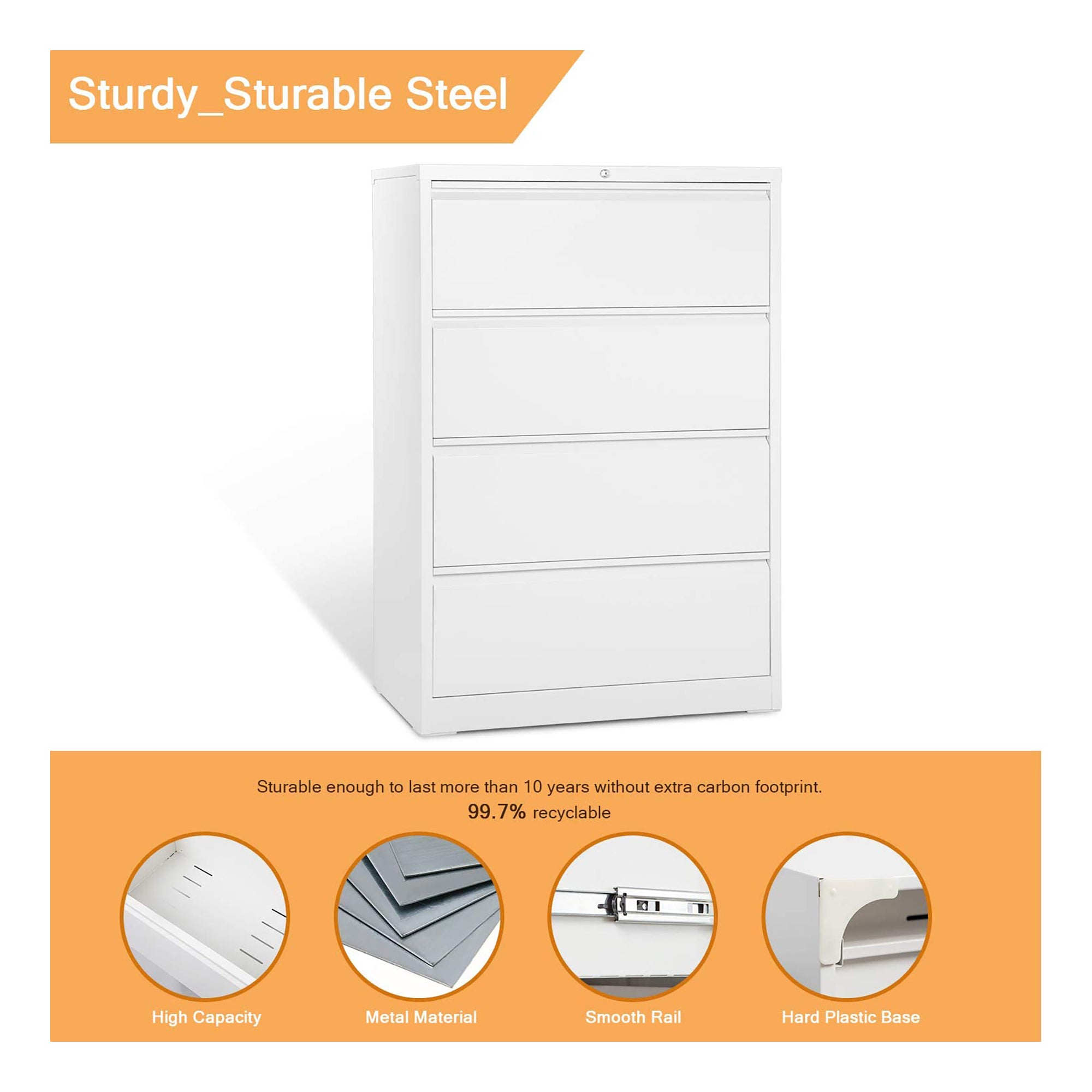 AOBABO 4 Drawer Lateral File Cabinet with Lock for Office and Home Use(Open Box)