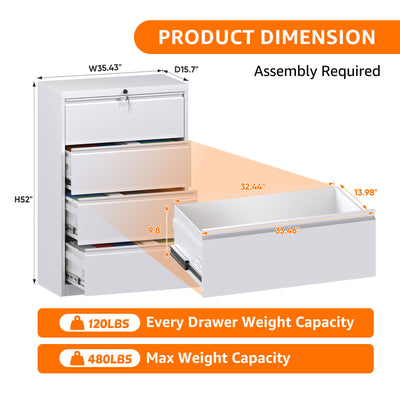 AOBABO 4 Drawer File Cabinet w/ Lock for Letter/Size Paper, White (For Parts) - VMInnovations