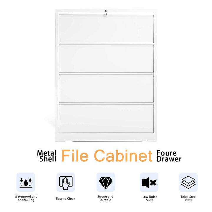 AOBABO 4 Drawer Lateral File Cabinet w/ Lock for Letter/Legal Size Paper, White