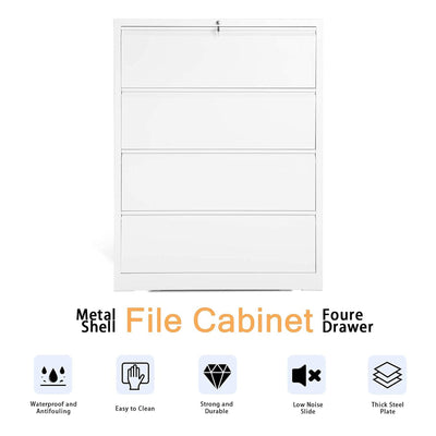 AOBABO 4 Drawer File Cabinet w/ Lock for Letter/Legal Size Paper, White (Used)