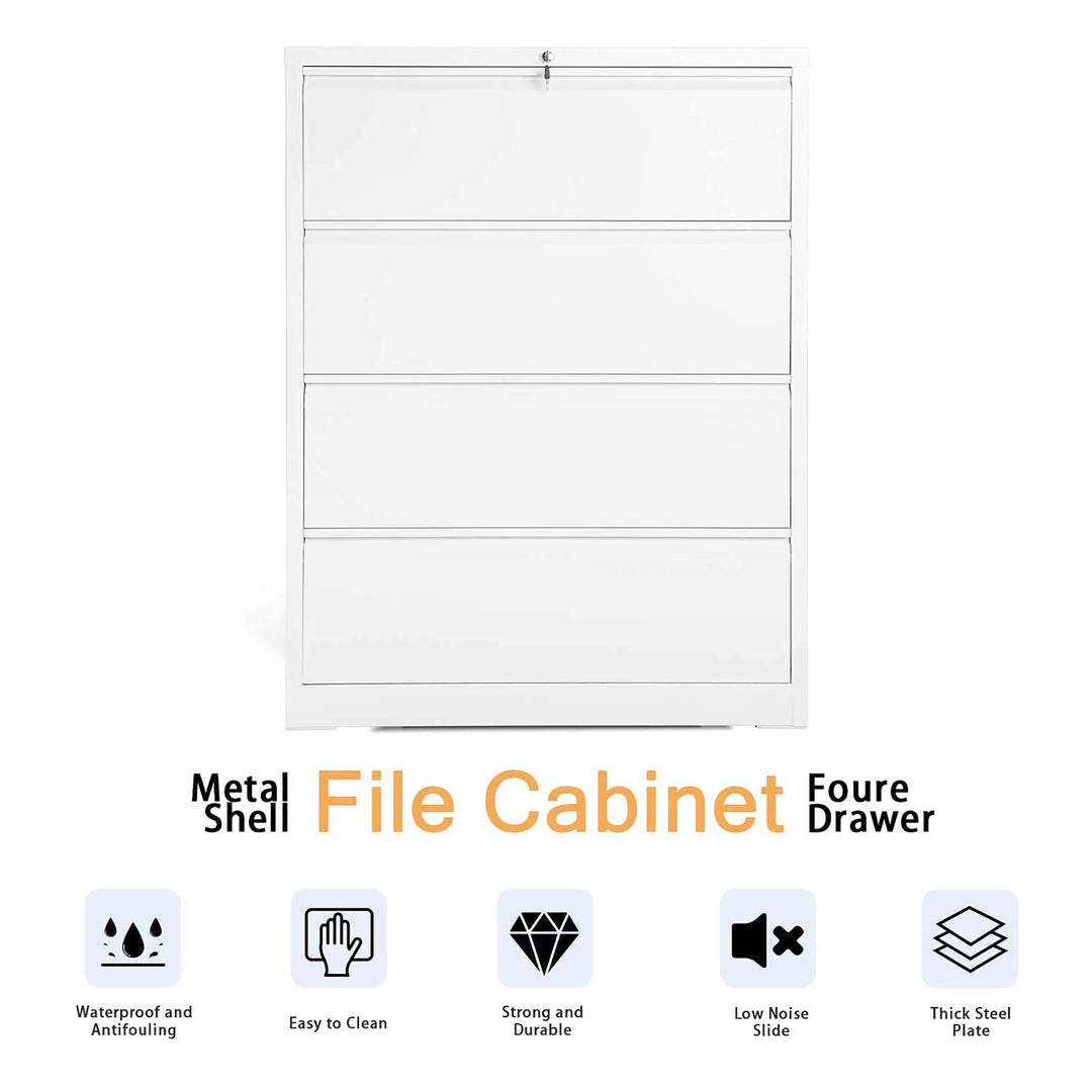 AOBABO 4 Drawer File Cabinet w/ Lock for Letter/Legal Size Paper, White (Used) - VMInnovations
