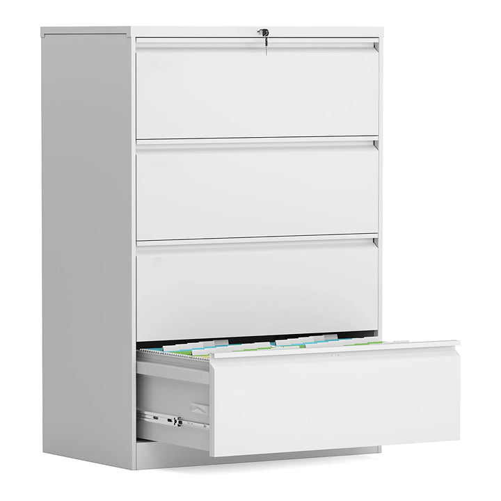 AOBABO 4 Drawer Lateral File Cabinet w/ Lock for Letter/Legal Size Paper, White