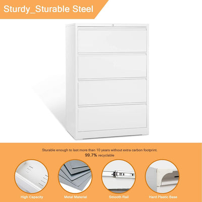 AOBABO 4 Drawer Lateral Cabinet w/ Lock for Letter/Legal Size Paper (Open Box)