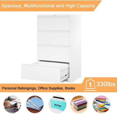 AOBABO 4 Drawer Lateral Cabinet w/ Lock for Letter/Legal Size Paper (Open Box)