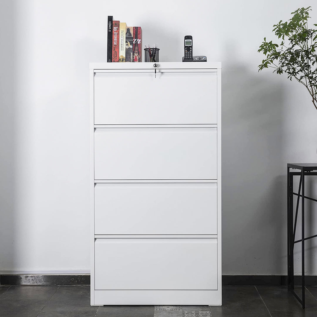 AOBABO 4 Drawer File Cabinet w/ Lock for Letter/Legal Size Paper, White (Used) - VMInnovations