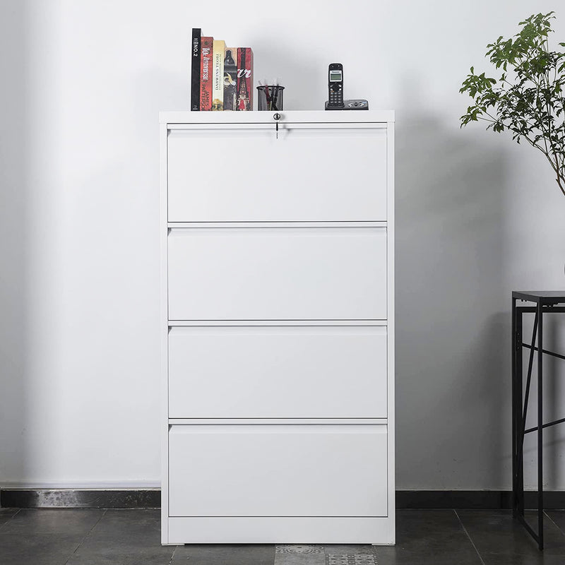 AOBABO 4 Drawer File Cabinet w/ Lock for Letter/Legal Size Paper, White (Used)