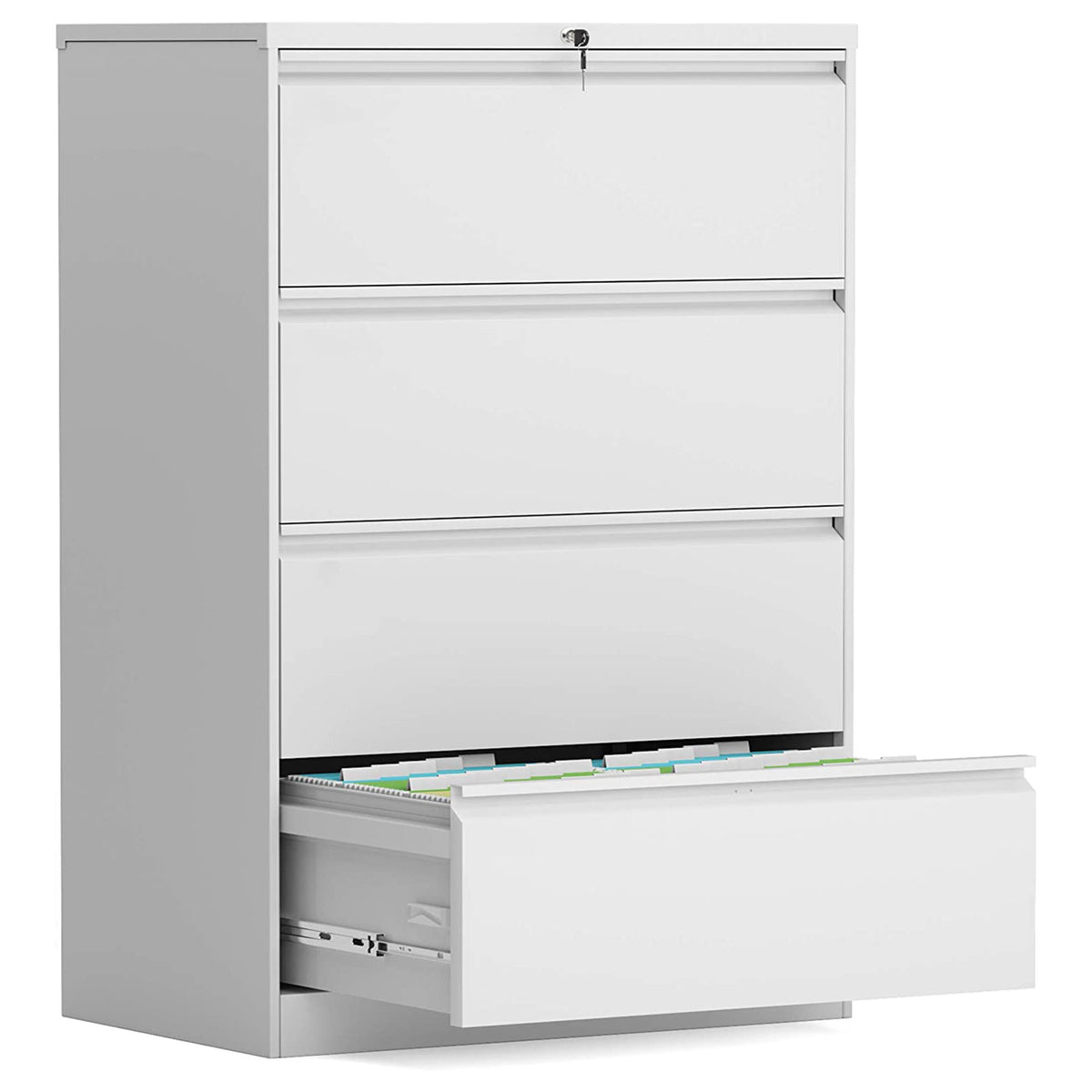 AOBABO 4 Drawer Lateral File Cabinet with Lock for Letter Sized Paper, White