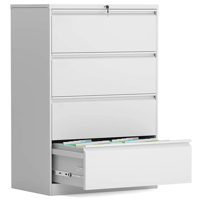AOBABO 4 Drawer Lateral File Cabinet with Lock for Letter Sized Paper, White