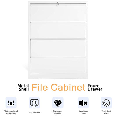 AOBABO 4 Drawer Lateral File Cabinet with Lock for Letter Sized Paper, White
