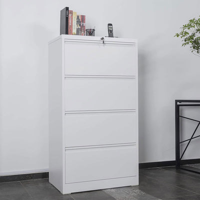 AOBABO 4 Drawer Lateral File Cabinet with Lock for Letter Sized Paper, White