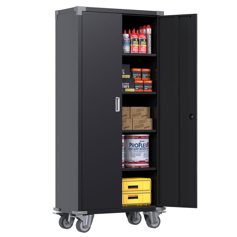 Aobabo 72" Rolling Locking Storage Cabinet w/Adjustable Shelves,Black(For Parts)