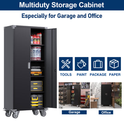 72 Inch Rolling Locking Storage Cabinet with Adjustable Shelves, Black (Used)