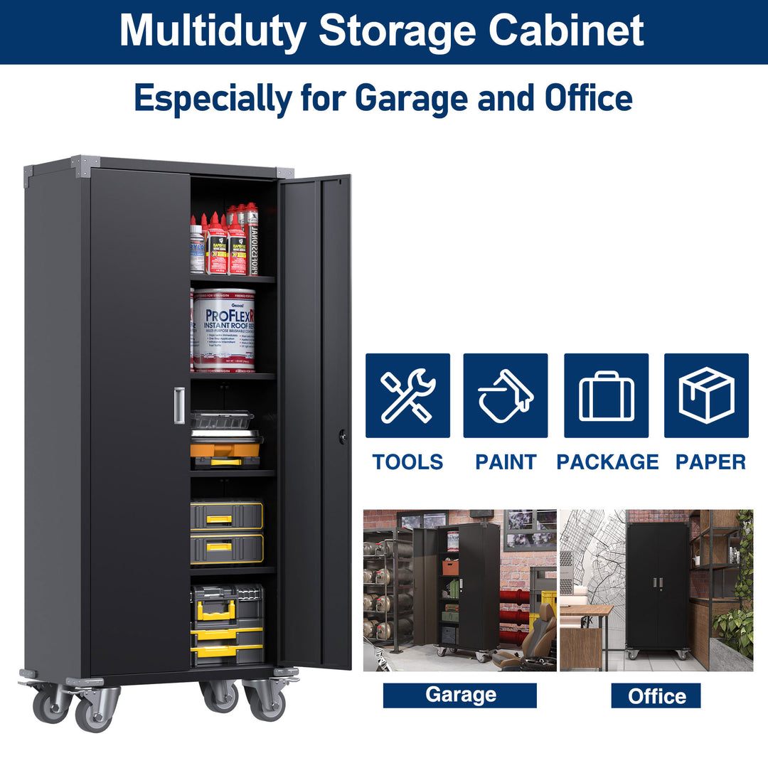 Aobabo 72" Rolling Locking Storage Cabinet w/Adjustable Shelves,Black(For Parts)