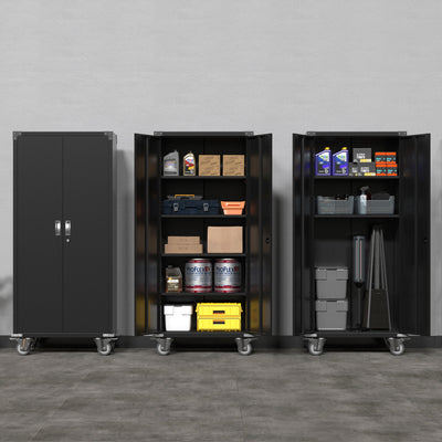 72 Inch Rolling Locking Storage Cabinet with Adjustable Shelves, Black (Used)