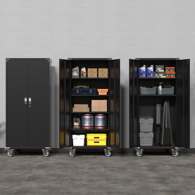 Aobabo 72 Inch Locking Storage Cabinet with Adjustable Shelves, Black (Open Box)