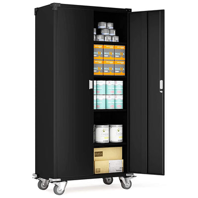 Aobabo 72 Inch Rolling Locking Storage Cabinet with Adjustable Shelves, Black (Used)