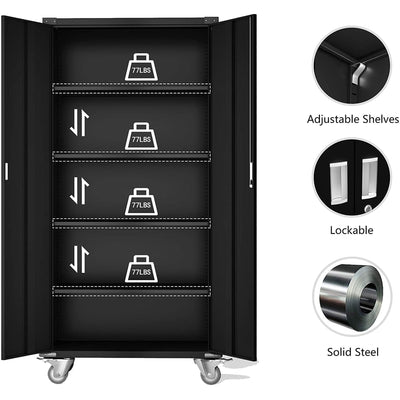 Aobabo 72 Inch Rolling Locking Storage Cabinet with Adjustable Shelves, Black (Used)