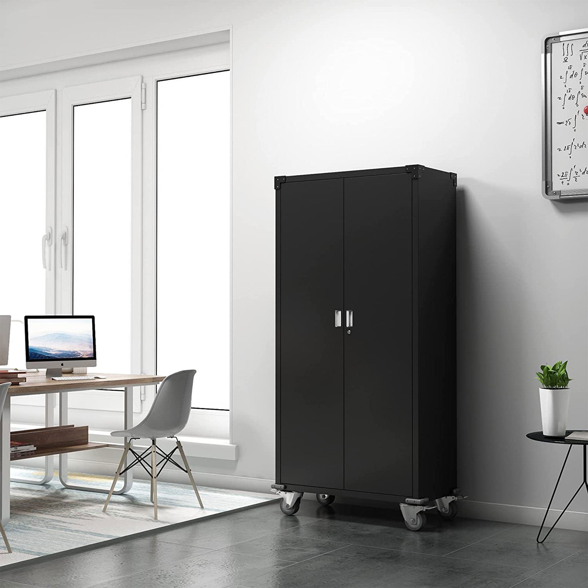 Aobabo 72 Inch Rolling Locking Storage Cabinet with Adjustable Shelves, Black (Used)