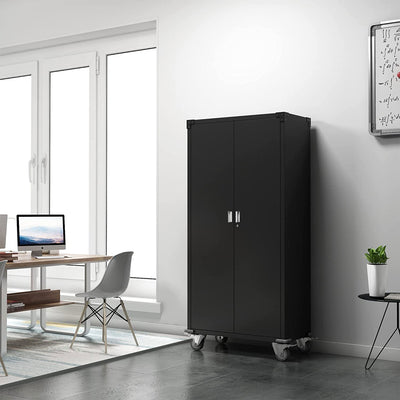 Aobabo 72 Inch Rolling Locking Storage Cabinet with Adjustable Shelves, Black (Used)