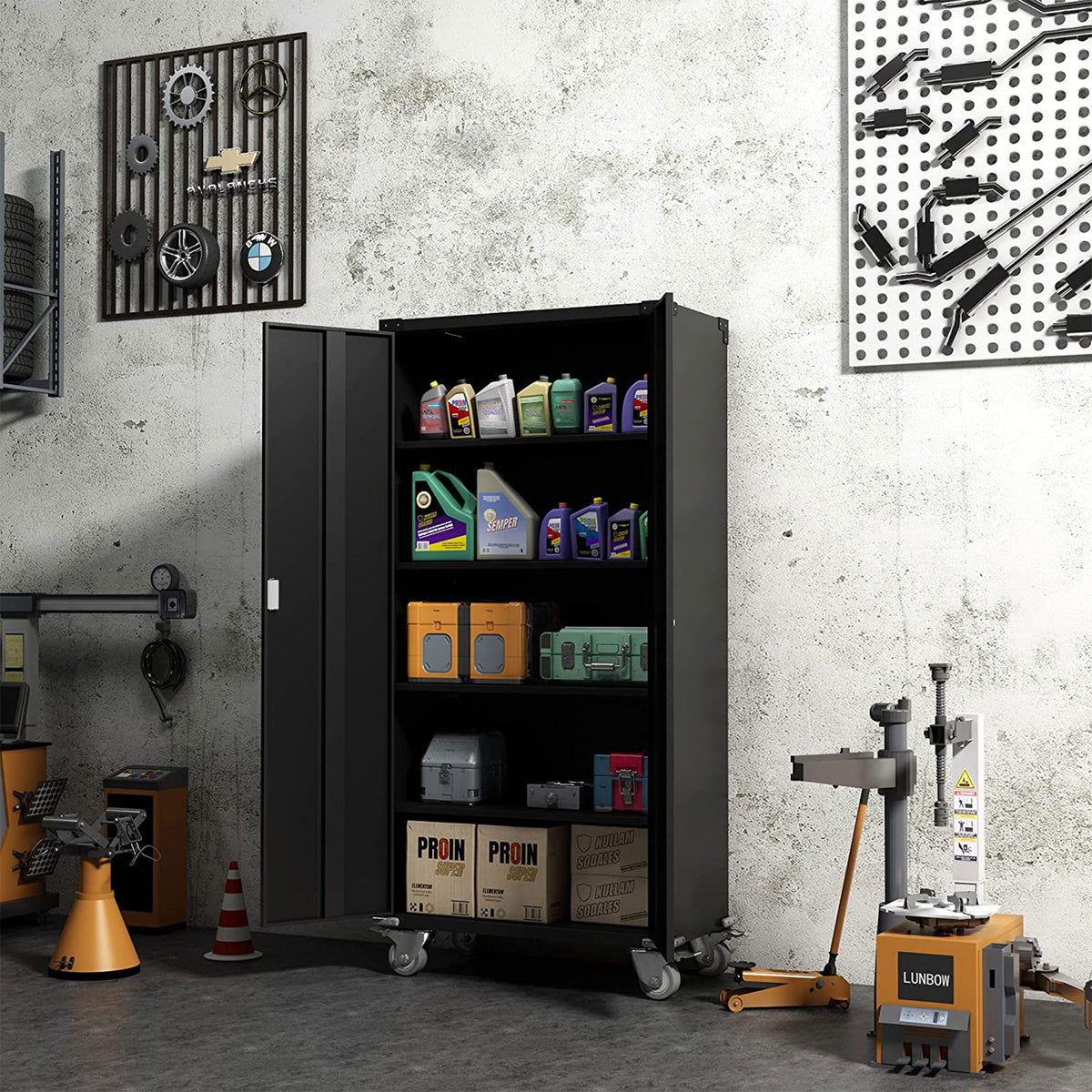 Aobabo 72 Inch Rolling Locking Storage Cabinet with Adjustable Shelves, Black (Used)