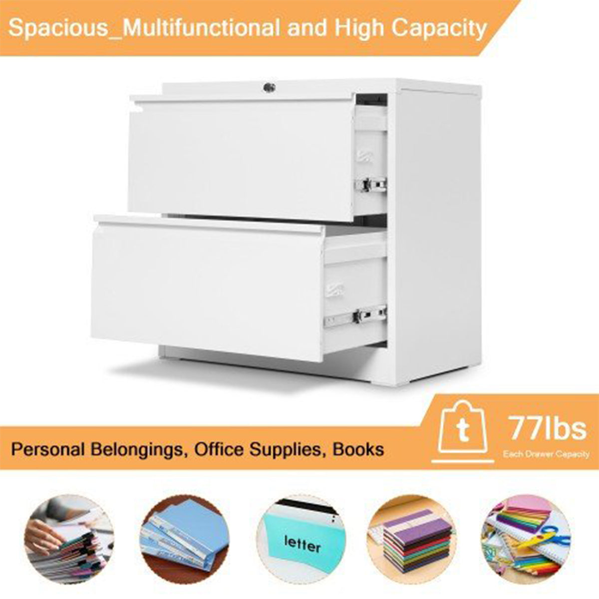 Aobabo 28.3 Inch Locking 2 Drawer Metal Office Storage Filing Cabinet (Open Box)