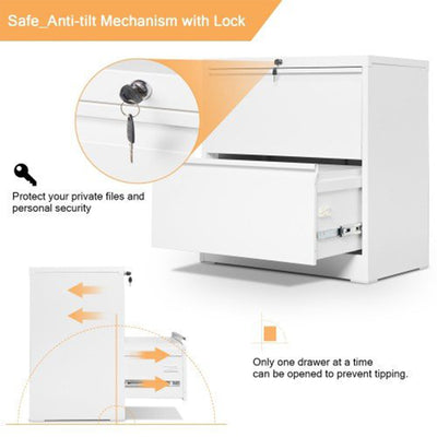Aobabo 28.3 Inch Locking 2 Drawer Metal Office Storage Filing Cabinet, White