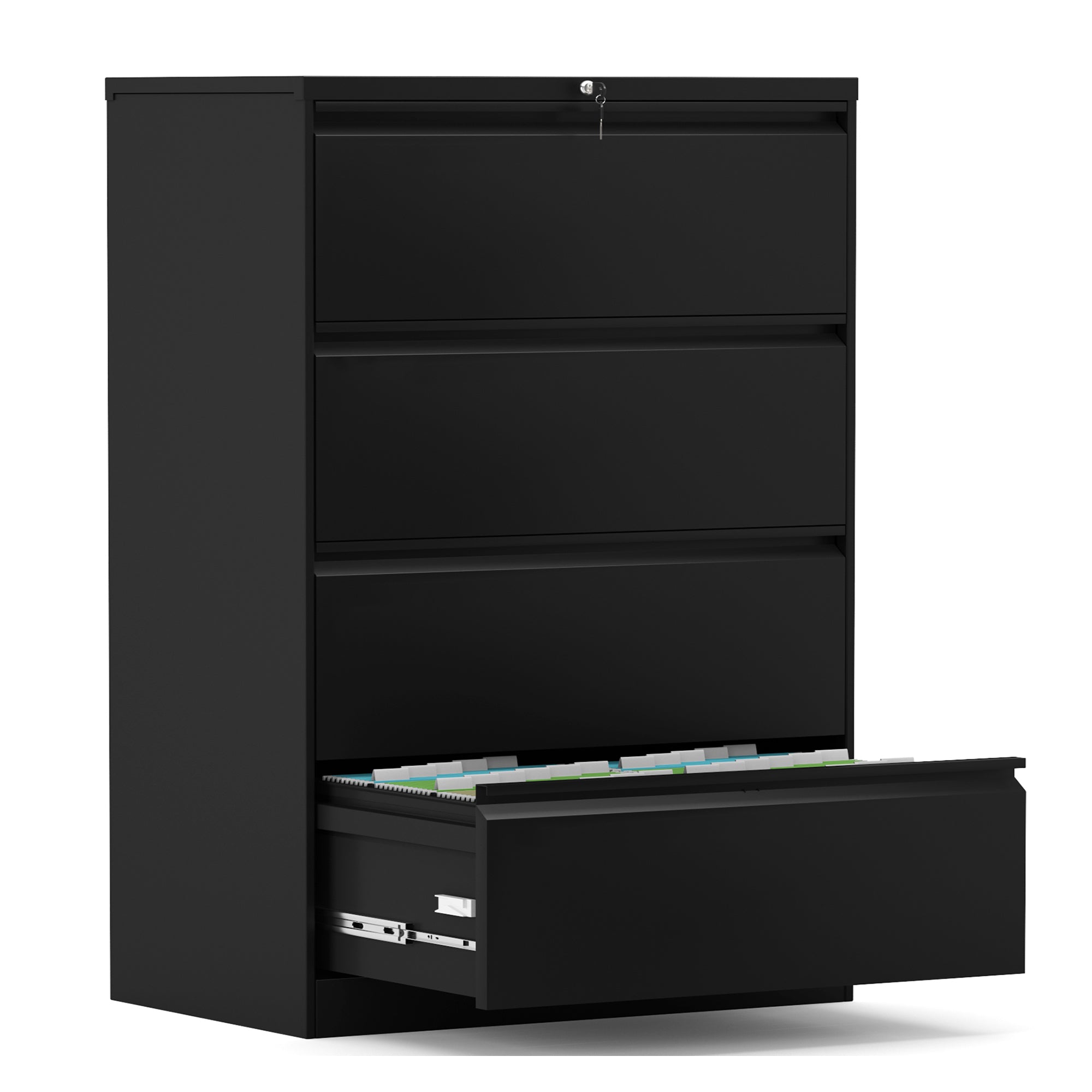 AOBABO 4 Drawer Lateral File Cabinet w/ Lock for Letter/Legal Size Paper, Black