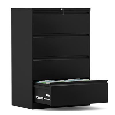AOBABO 4 Drawer Lateral File Cabinet w/ Lock for Letter/Legal Size Paper, Black