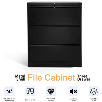 AOBABO 4 Drawer 52 Inch Home Office Steel Lateral File Cabinet with Lock, Black