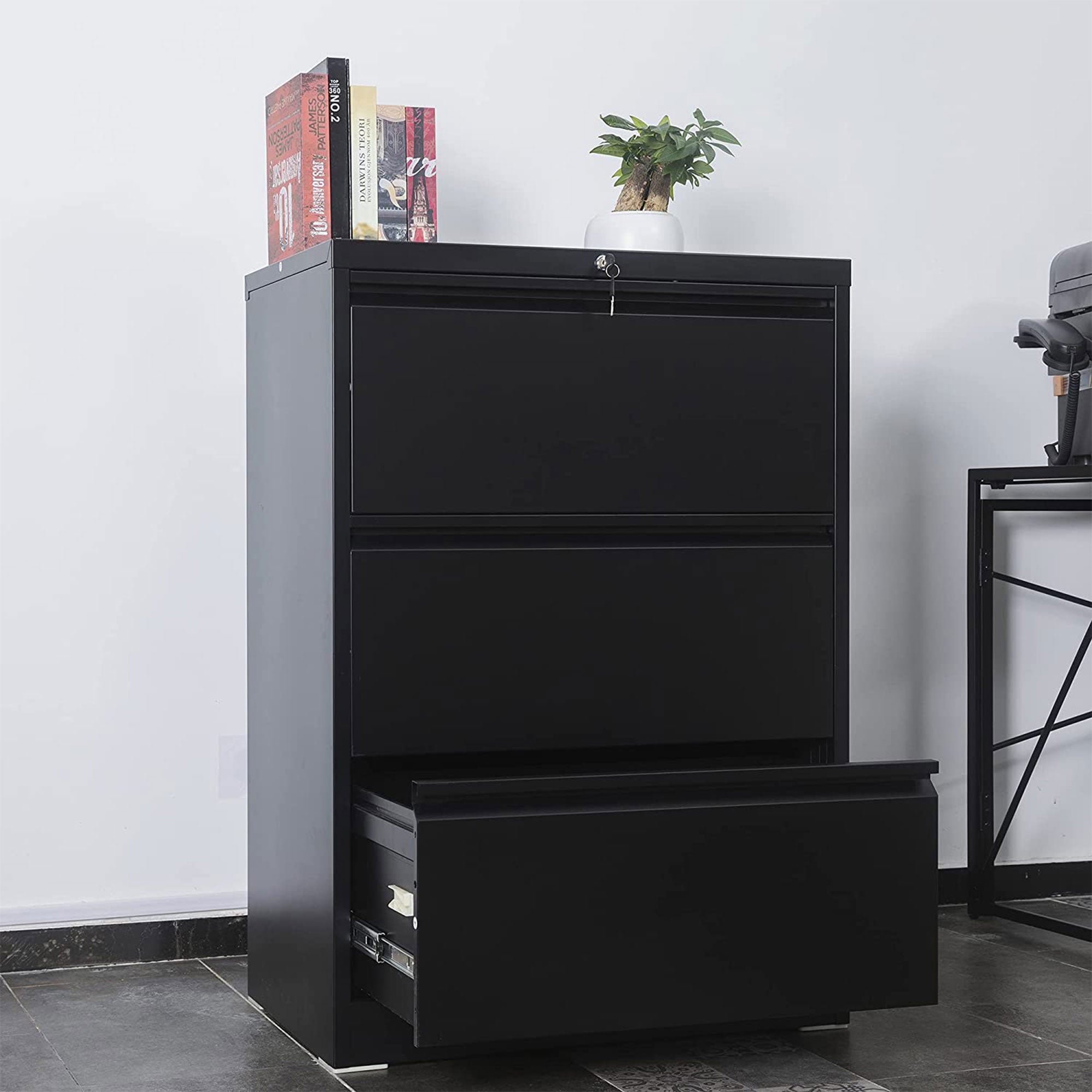 AOBABO 4 Drawer 52 Inch Home Office Steel Lateral File Cabinet with Lock, Black