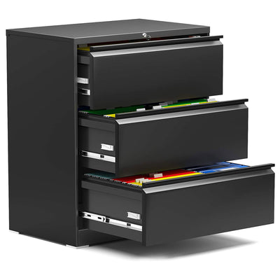 AOBABO 3 Drawer File Cabinet w/ Lock for Letter/Legal Size Paper, Black (Used)