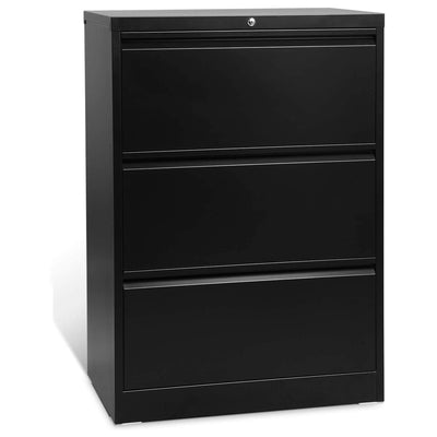 AOBABO 3 Drawer Lateral File Cabinet w/ Lock for Letter/Legal Size Paper, Black
