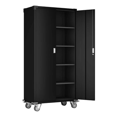 Aobabo 72 Inch Rolling Locking Storage Cabinet with Adjustable Shelves, Black
