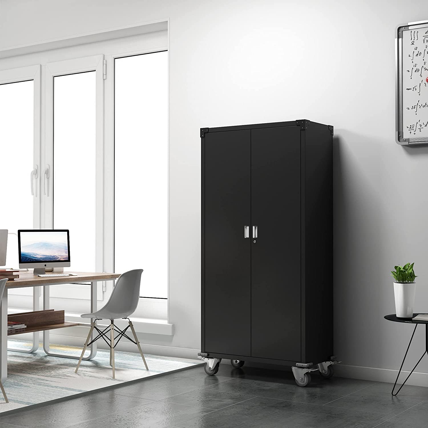 Aobabo 72 Inch Rolling Locking Storage Cabinet with Adjustable Shelves, Black
