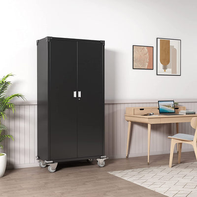 Aobabo 72 Inch Rolling Locking Storage Cabinet with Adjustable Shelves, Black