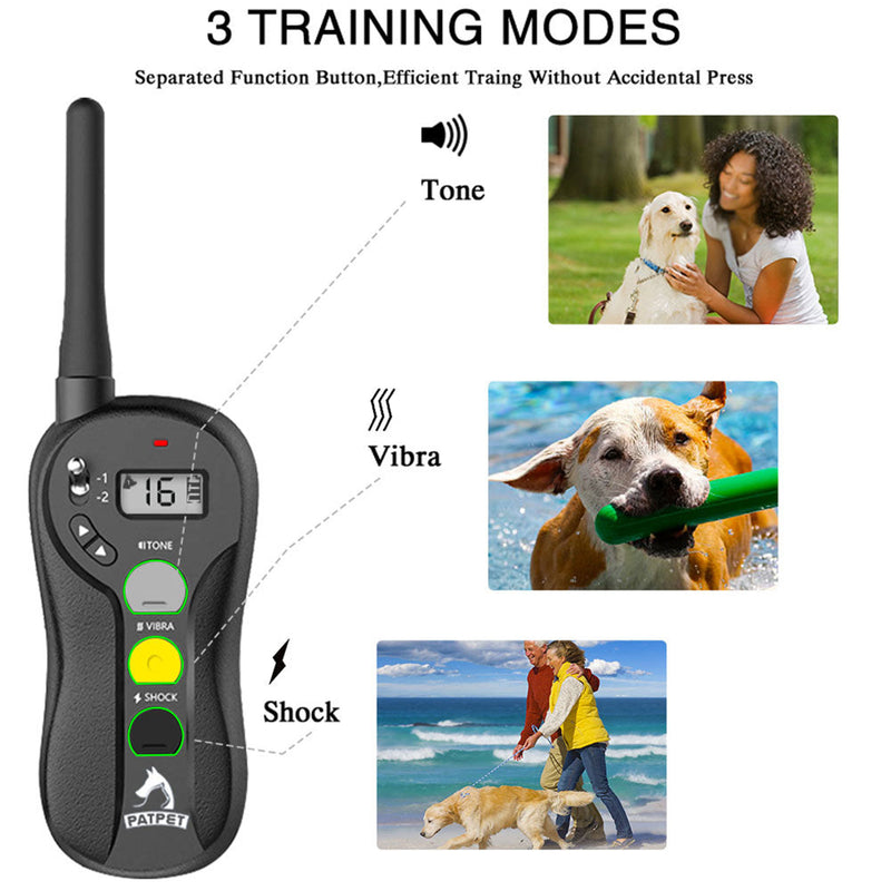 PATPET Rechargeable Dog Shock Collar w/Beep, Vibration, & Shock, Black(Open Box)