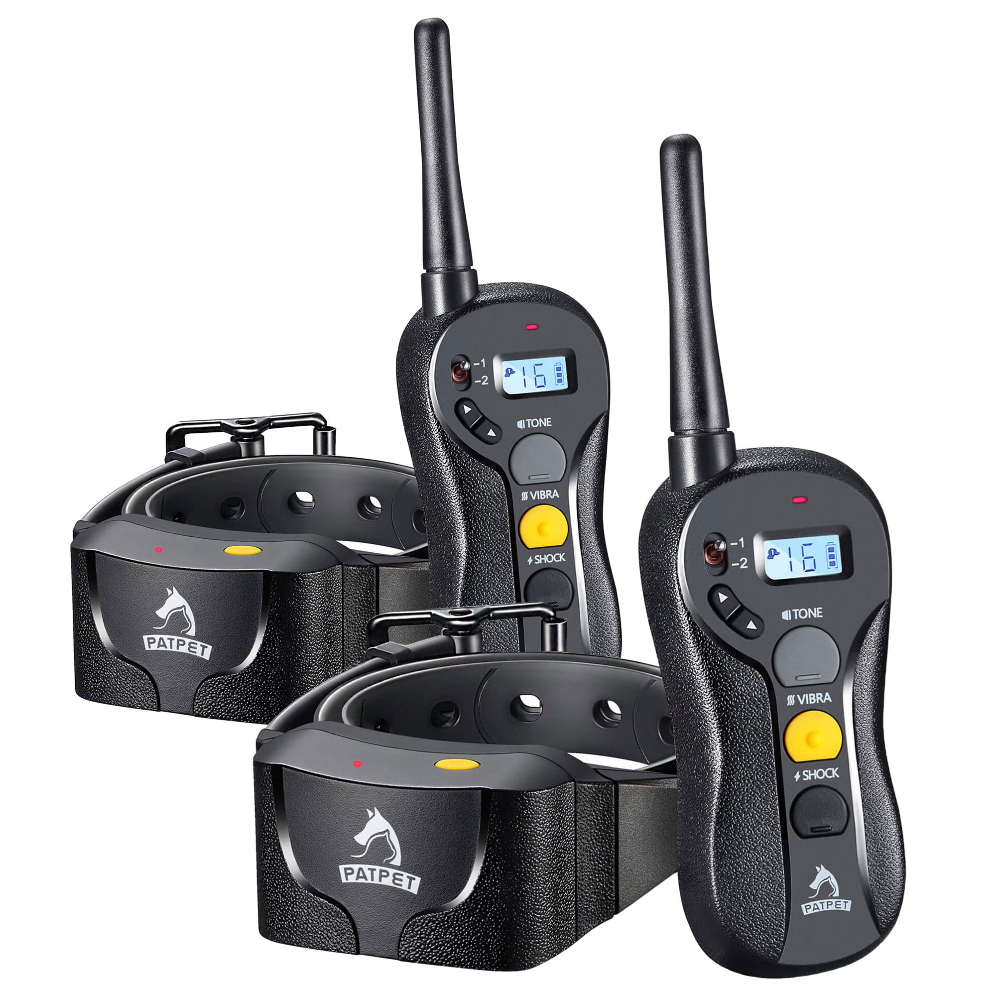 PATPET Rechargeable Dog Shock Collar w/ Beep, Vibration, & Shock, Black (2 Pack)