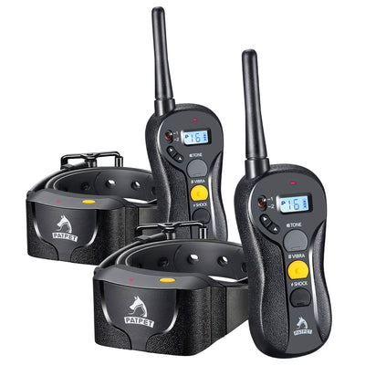 PATPET Rechargeable Dog Shock Collar w/ Beep, Vibration, & Shock, Black (2 Pack)