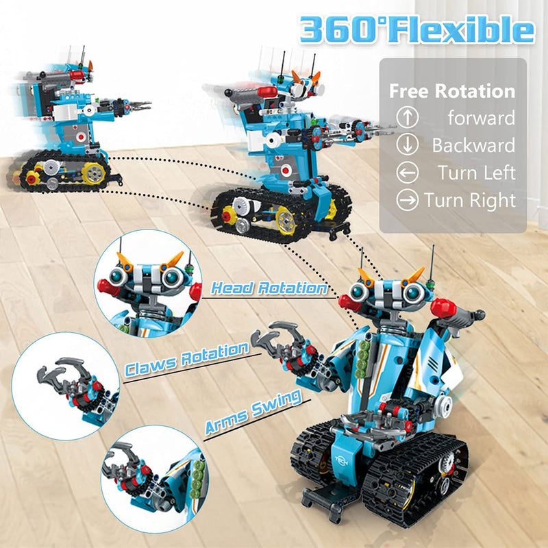 PANLOS 2 in 1 Programmable Remote Control Car Robot Buildable Playset, Blue