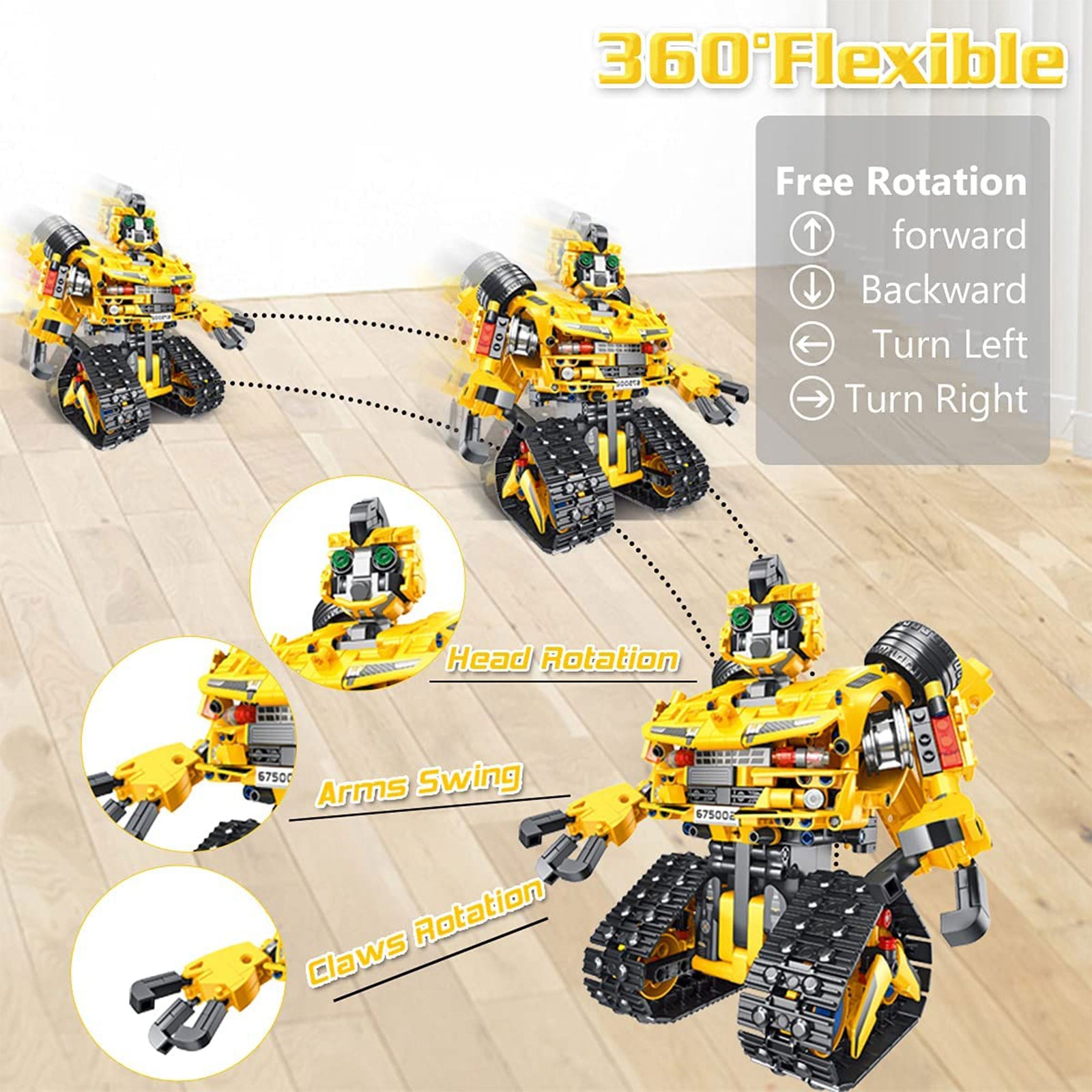 PANLOS 2 in 1 Programmable Remote Control Car Robot Buildable Playset, Yellow - VMInnovations