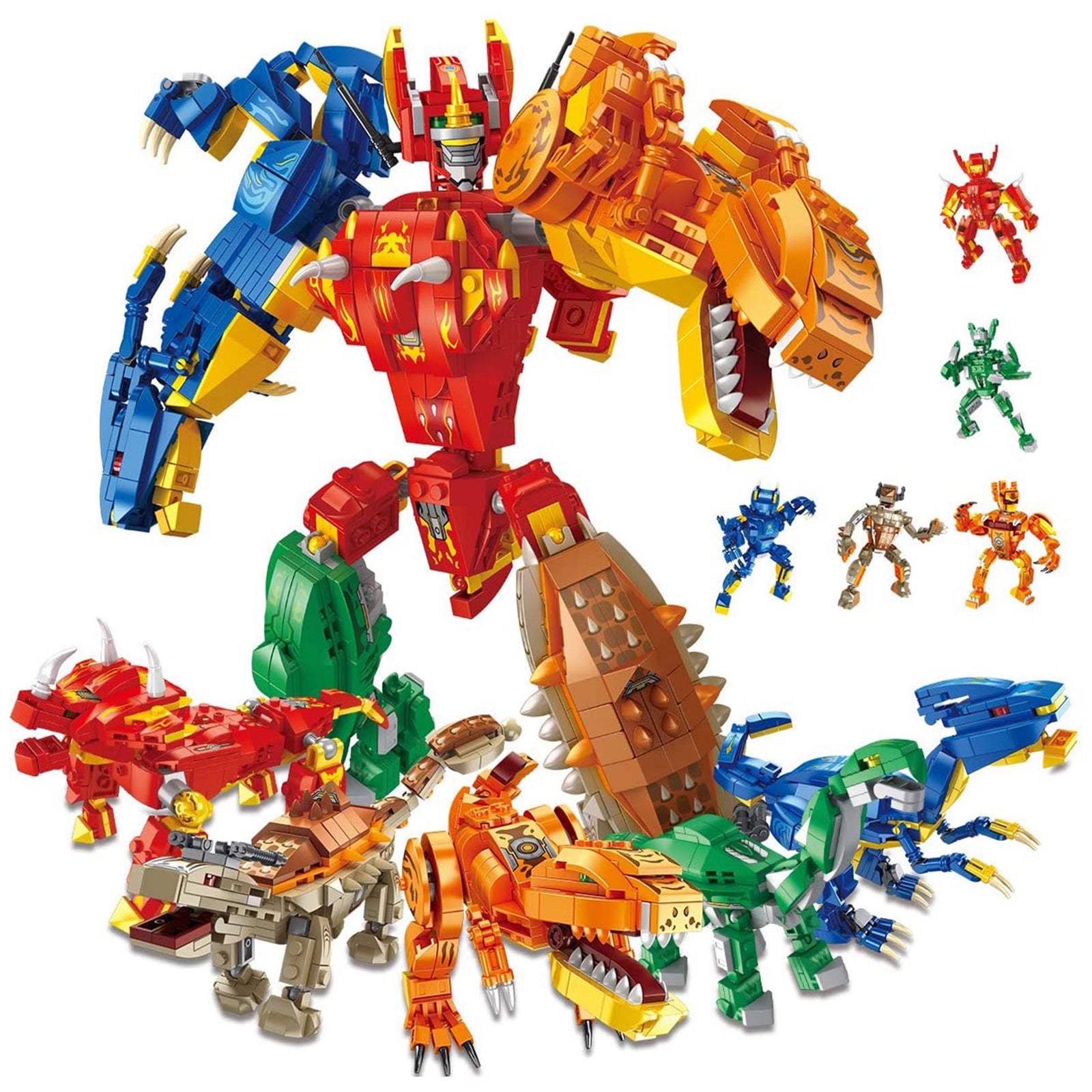11 in 1 Dinosaur and Robot Toy Model Building Blocks Kit, 1215 Pieces (Open Box) - VMInnovations