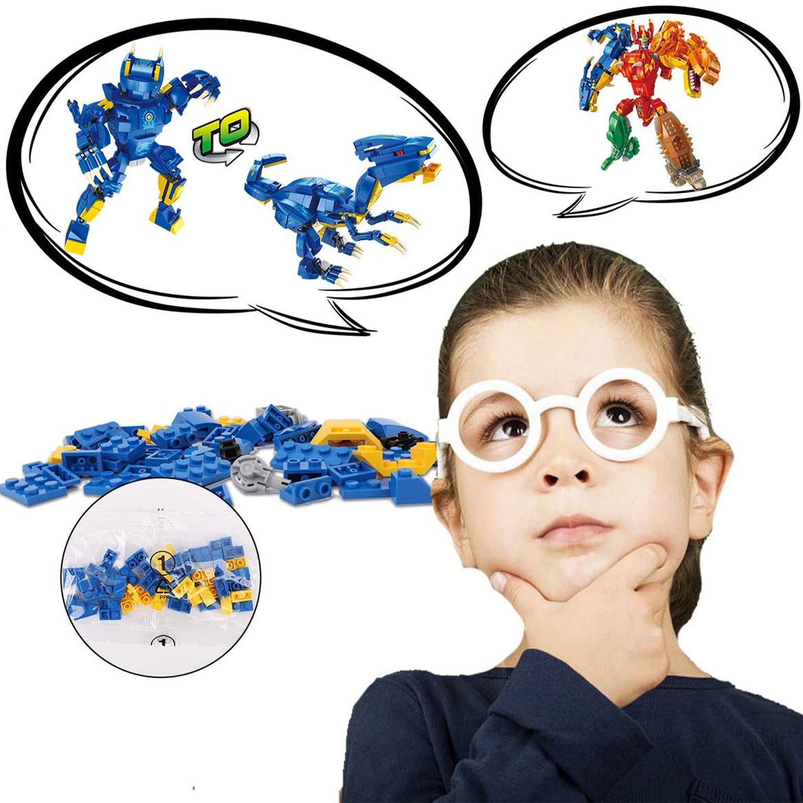 11 in 1 Dinosaur and Robot Toy Model Building Blocks Kit, 1215 Pieces (Open Box) - VMInnovations