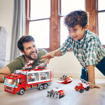 PANLOS 6 in 1 Fire Truck Robot Toy Model Construction Building Block, 655 Pieces