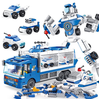 PANLOS 6 in 1 Police Truck Robot & Construction Building Block, 653 Pieces(Used)